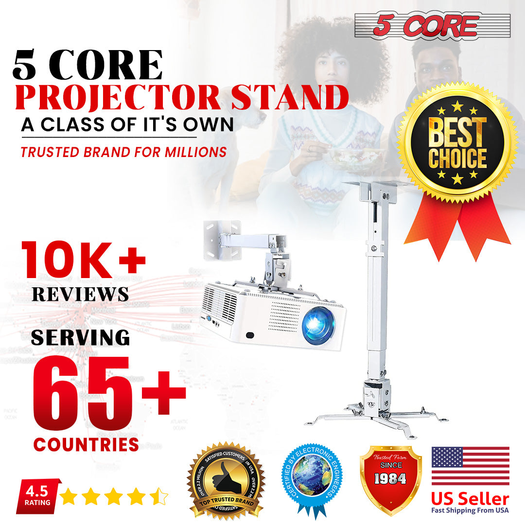 5Core Projector Mount Ceiling Wall Universal Holder Adjustable Low Profile Capacity 40lb